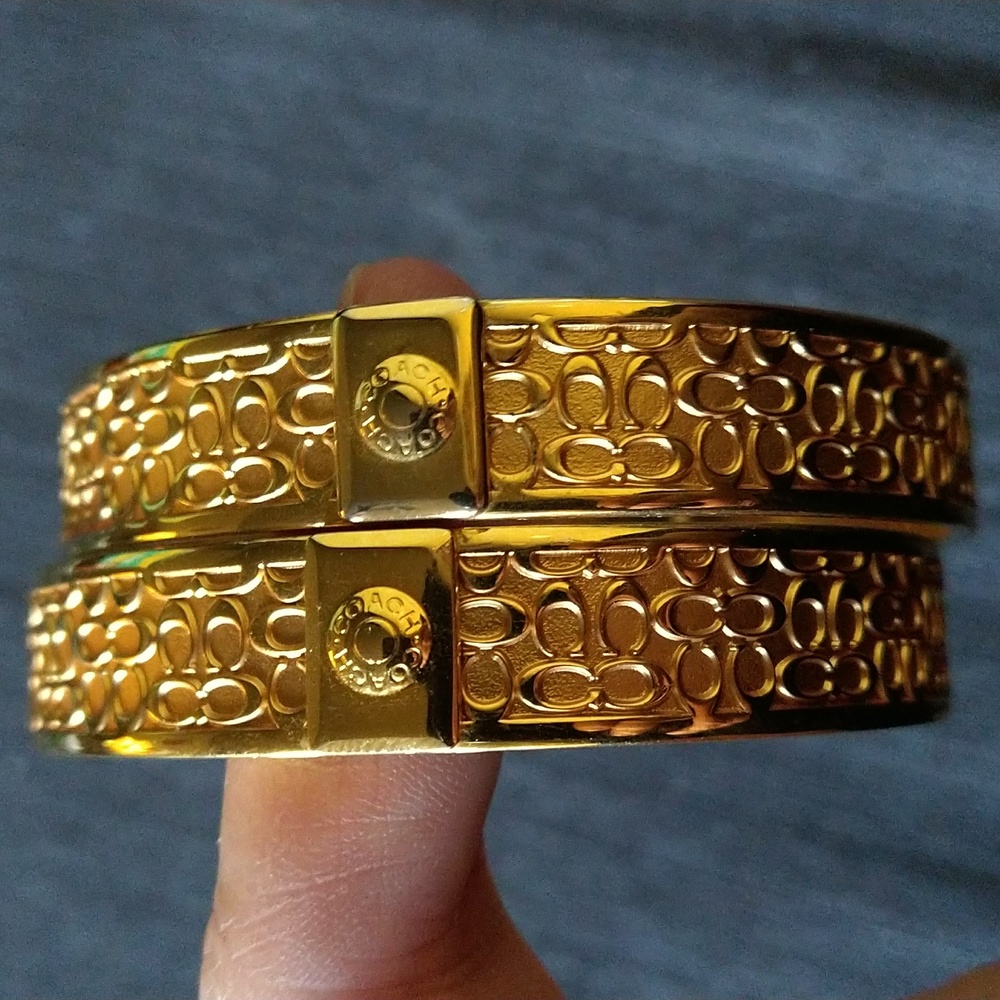 Coach Gold Tone Monogram Bangles, Set of 2